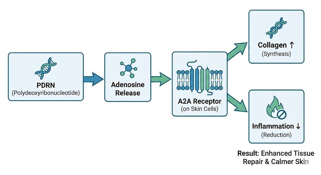 How PDRN activates A2A receptors to boost collagen and reduce inflammation