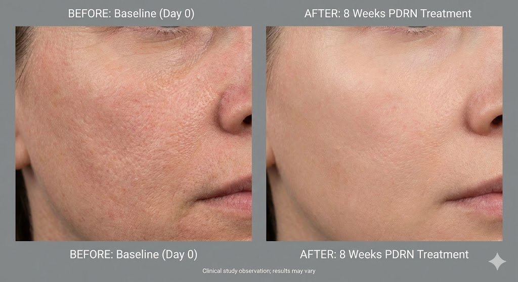 Clinical study estimated results showing PDRN wound healing improvement versus placebo