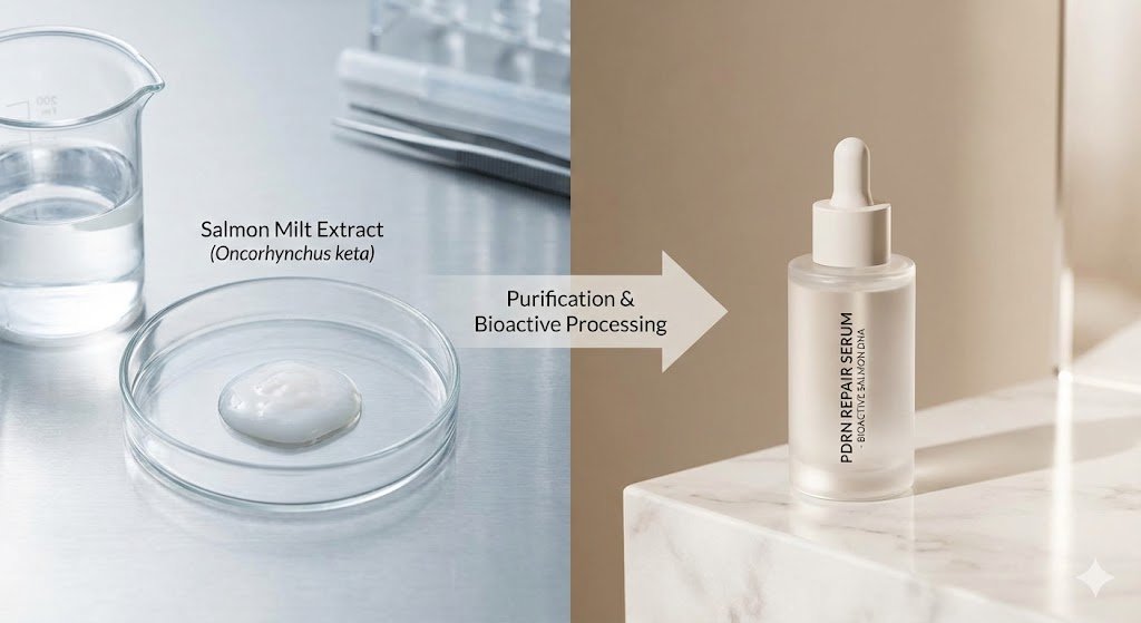 Salmon DNA extraction process, from salmon milt to PDRN serum